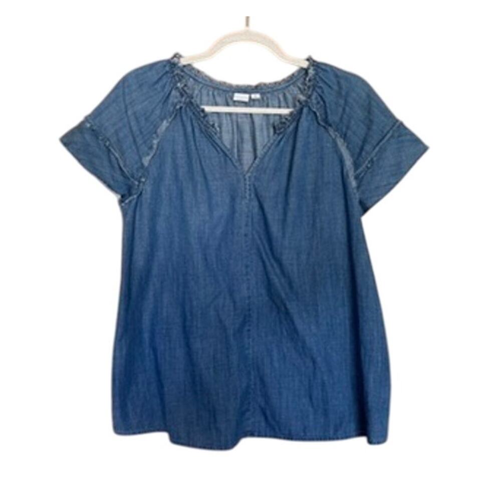 Women's Gap Raw Hem Denim A Line Light Wash Top Size S Boho Western Loose Fit